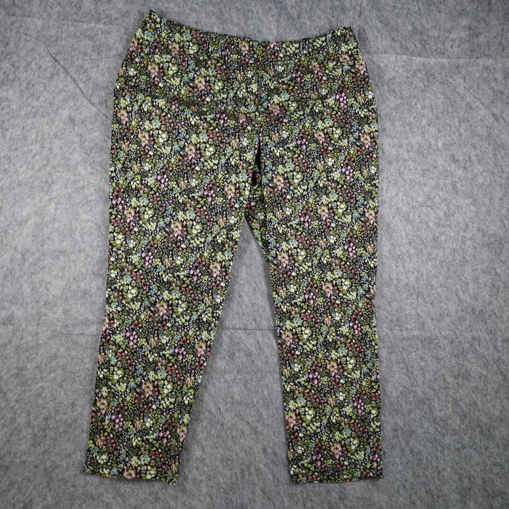 J Jill Pant Womens 12 Petite Multicolor Floral Live In Chino Cotton Stretch Flat